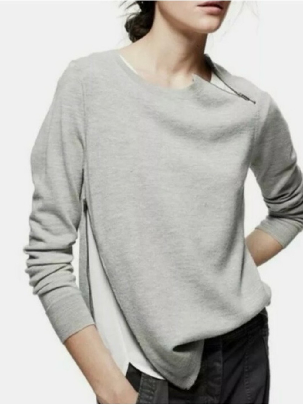 J. Crew Light Gray Crewneck Sweater with Side Zip